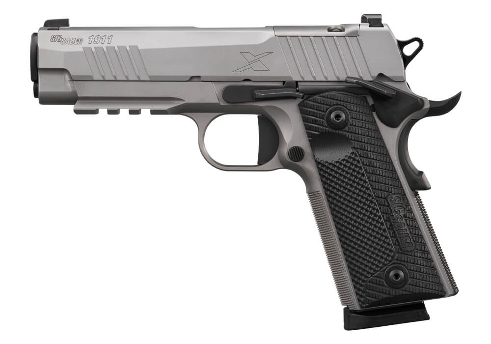 1911, 45 ACP, 4.2IN, X-SERIES, STAINLESS, SAO, X-RAY 3, G10 GRIP, (2) 8RD STEEL MAG, OPTIC READY