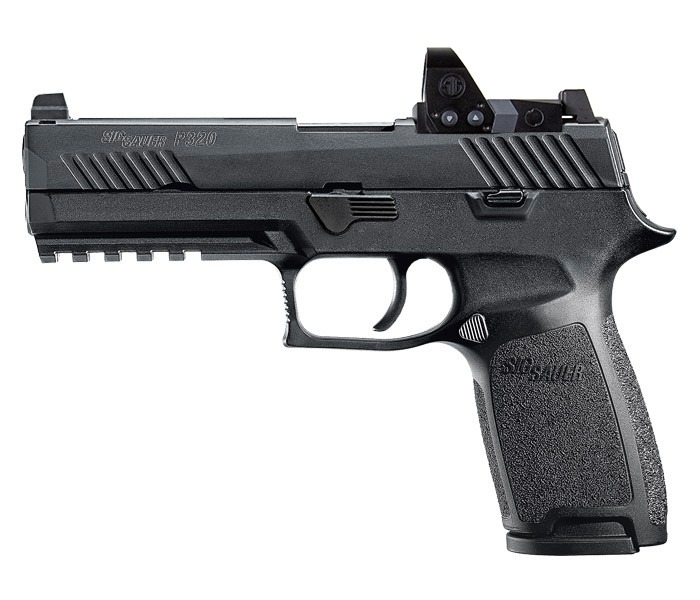 P320, 9MM, 4.7IN, NITRON, BLK, STRIKER, CONTRAST, MOD POLY GRIP, (2) 10RD STEEL MAG, ROMEO1PRO, RAIL
