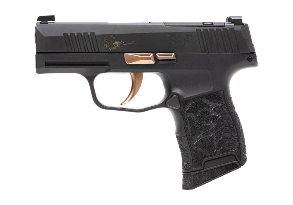 P365, 380 ACP, 3.1IN, ROSE, BLK, STRIKER, X-RAY 3, POLYMER GRIP, (2) 10RD MAG, OPTIC READY