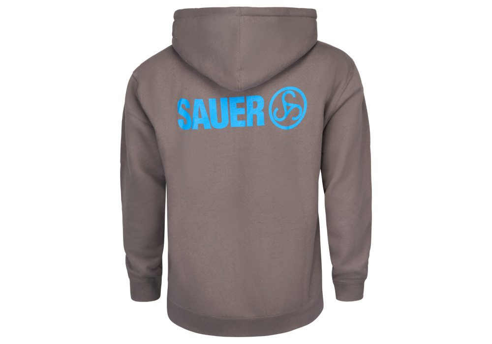 ZIP UP HOODIE, VINTAGE SAUER LOGO, GRAY, SMALL
