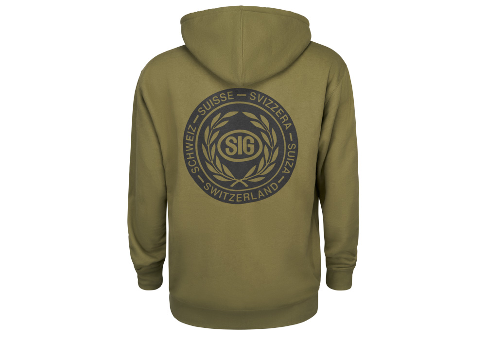 ZIP UP HOODIE, VINTAGE SWISS LOGO, ARMY GREEN, MEDIUM