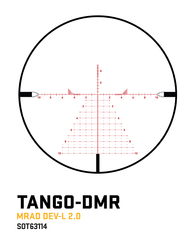 TANGO-DMR SCOPE, 3-18X44MM, 34MM, FFP, MRAD DEV-L 2.0 ILLUM RETICLE, SIDE FOCUS, 0.1 MRAD ADJ, BLACK