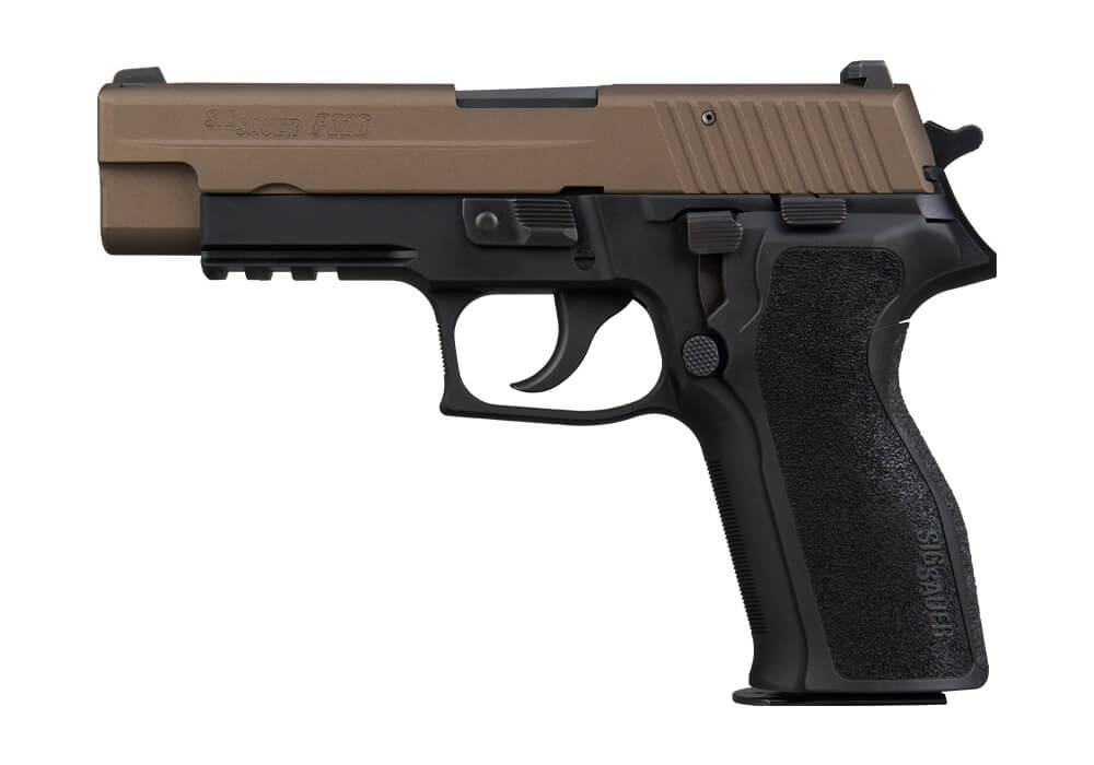 P226, 9MM, 4.4IN, 2-TONE BRONZE, DA/SA, SIGLITE, E2 GRIP, (3) 15RD STEEL MAG