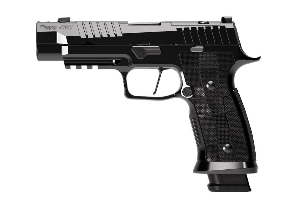 P320, 9MM, 3.9IN, RESERVE, HIGH POLISH DLC, STRIKER, X-RAY 3, SXG GRIP, (3) 10RD STEEL MAG, OPTIC READY, COMP, CW