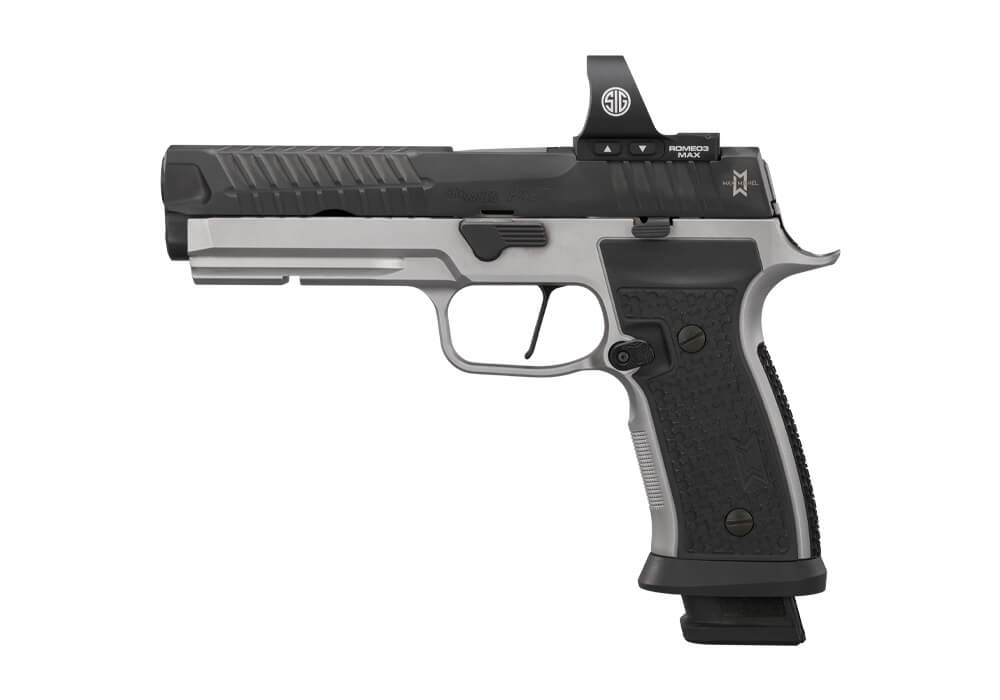 P320, 9MM, 5IN, SXG, STRIKER, ALLOY GRIPS, (4) 10RD STEEL MAG, ROMEO3 MAX, SP PLATE, RAIL