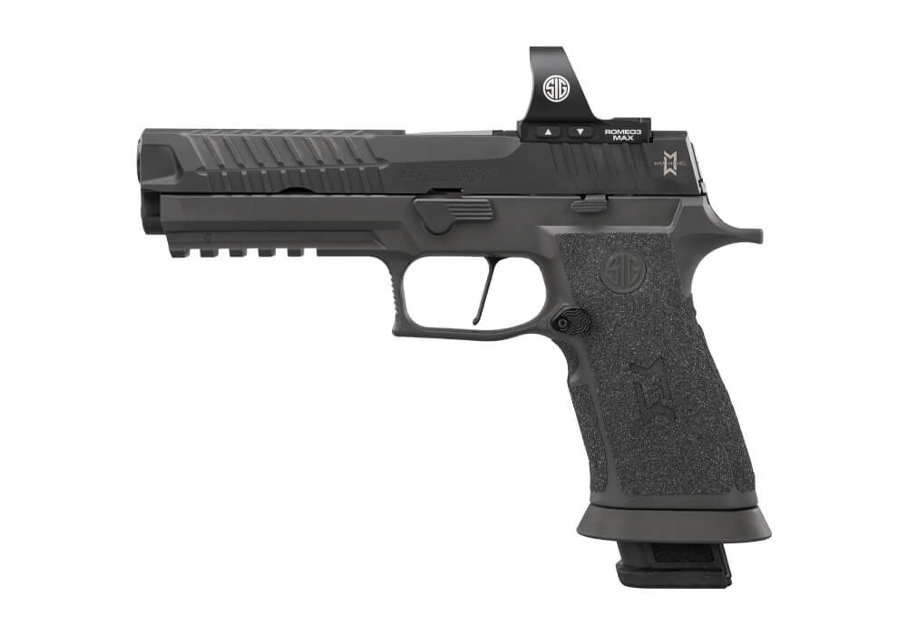 P320, 9MM, 5IN, SXG, STRIKER, ALLOY GRIPS, (4) 10RD STEEL MAG, ROMEO3 MAX, SP PLATE, RAIL