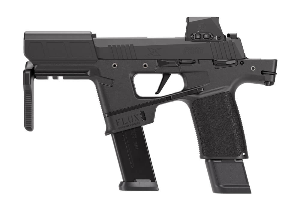 P365, 9MM, 6IN, FLUX, BLK, STRIKER, X-RAY 3 OPTIC READY, FLUX GRIP, (2) 21RD (1) 17RD STEEL MAG, PISTOL BRACE