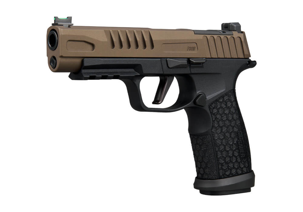P365, 9MM, 4.3IN, X-SERIES, 2-TONE BRNZ, STRIKER, FIBER FRONT W/ BLK REAR, LXG GRIP, (2) 21RD (1) 17RD MAGS, OR, FRDM