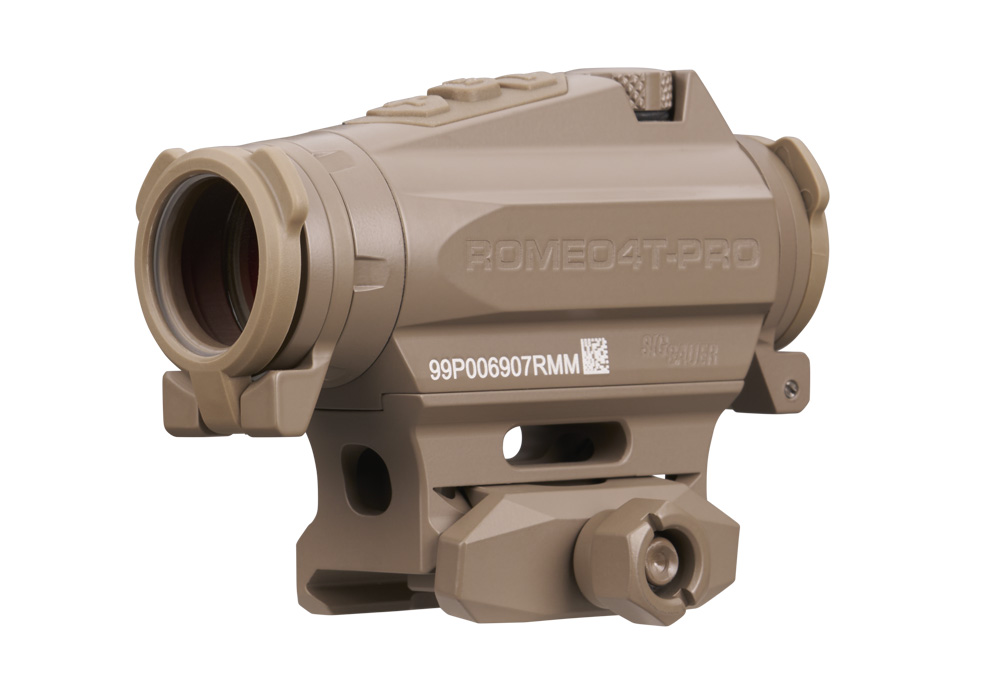 ROMEO4T-PRO RED DOT SIGHT, BALLISTIC CIRCLE DOT, 0.5 MOA ADJ, CR2032, HEX BOLT MOUNT, SPACER, FDE