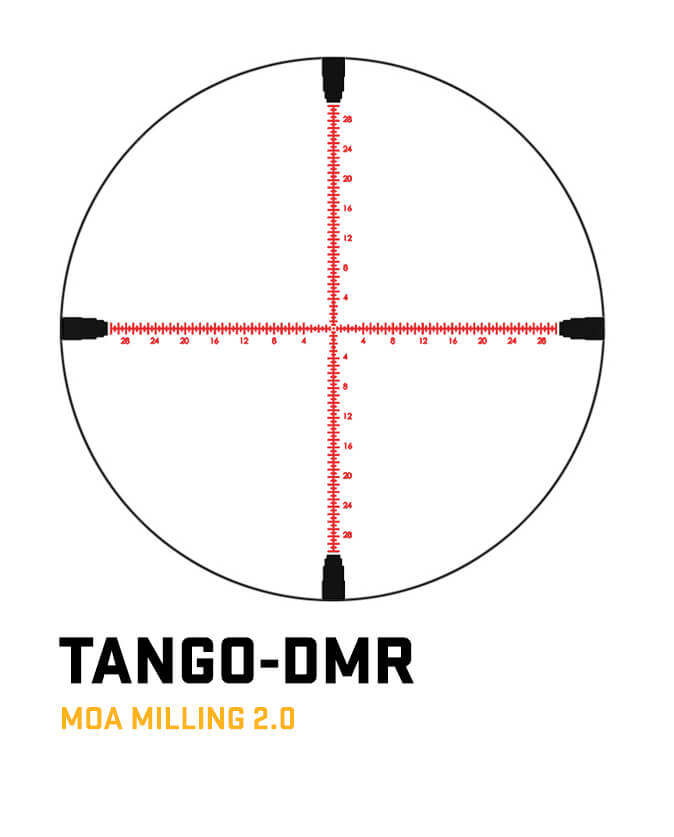 TANGO-DMR SCOPE, 2-12X42MM, 34MM, FFP, MOA MILLING 2.0 ILLUM RETICLE, SIDE FOCUS, 0.25 MOA LOCKING ADJ, BLACK