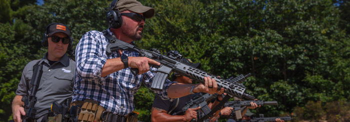 Students demonstrating basics of semi-automatic rifle training