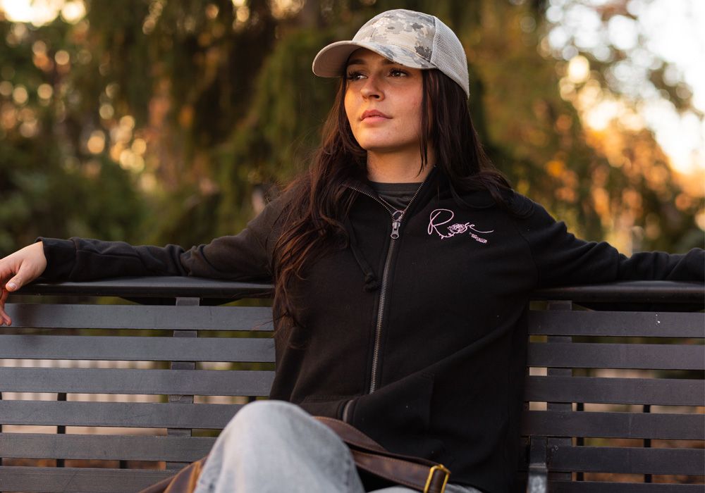 ROSE WOMEN'S ZIP UP HOODIE - BLACK