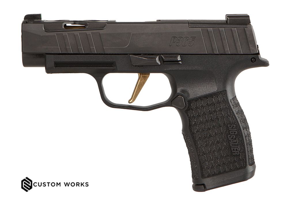 "Unveiling the Sig Sauer P365XL SPECTRE Pistol, a compact yet formidable firearm epitomizing precision and innovation, as seen in this image. Featuring the SPECTRE slide with advanced serrations for enhanced grip and manipulation, this pistol offers super