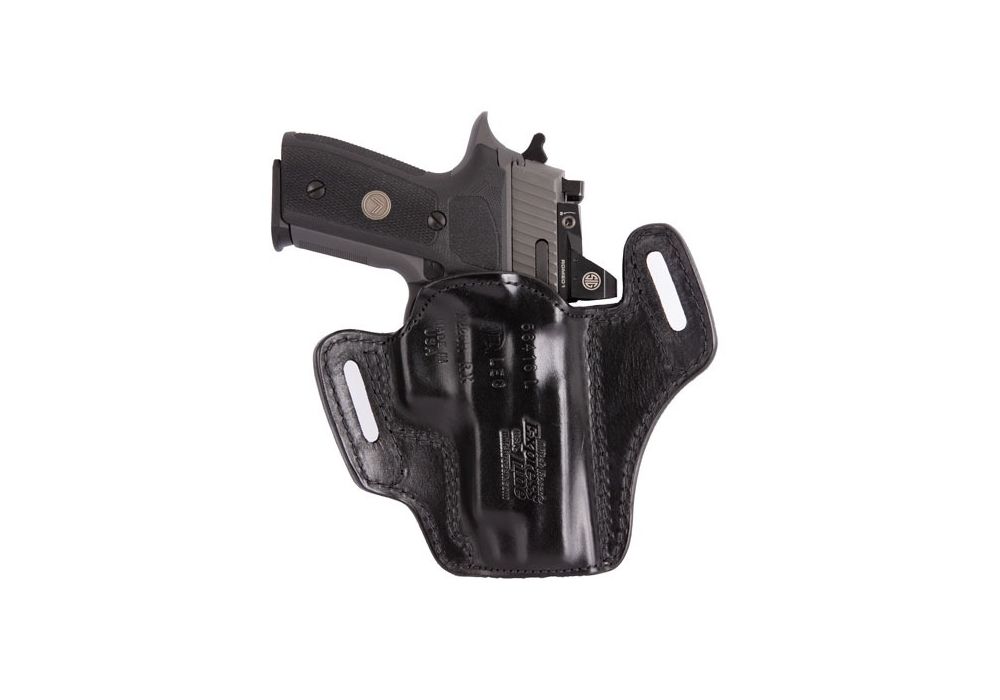 J&J SIG SAUER P226 COMPACT OWB W/ CLIP FORMED NATURAL LEATHER HOLSTER W/ STRAP 