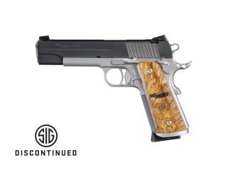 The SIG SAUER 1911 STX non-railed pistol features a Nitron slide over a natural stainless frame. Beautiful custom wood grips make the SIG STX unique.