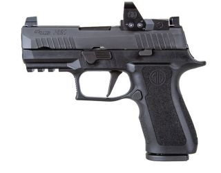 "The P320 RXP XCOMPACT pistol: A compact and reliable firearm featuring an integrated reflex sight for enhanced accuracy and rapid target acquisition."