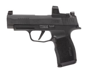 "Behold the Sig Sauer P365 XL ROMEOZERO ELITE Pistol, a compact yet powerful firearm of exceptional precision, featured in this image. Equipped with the integrated ROMEOZERO ELITE red dot sight, this pistol ensures rapid target acquisition and unparallele