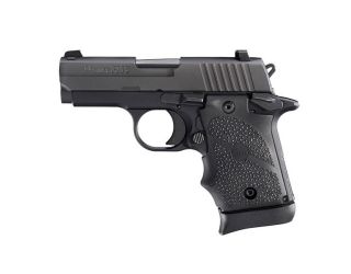 "The P938 BRG MICRO-COMPACT pistol: A compact and reliable firearm boasting a stylish and ergonomic black rubber grip for enhanced control and comfort."