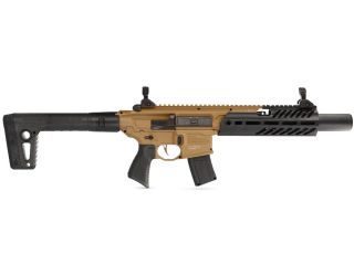 SIG SAUER MCX Rattler Canebrake CO2 pellet rifle for training, practice and varmint control, CO2 model with flip-up sights, 30 round magazine and muzzle velocity up to 600 fps.