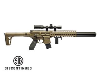 SIG SAUER MCX .177 caliber pellet gun delivers 30 rounds of rapid-fire with 1-4x24 rifle scope and FDE stock | SIG SAUER MCX CO2 powered replica, 177 air rifle.