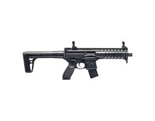 SIG SAUER MPX air rifle is 177 caliber CO2 powered air rifle platform for small game & training, with micro red dot sights, 498 fps Muzzle Velocity & black stock.
