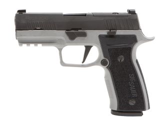 "The P320 AXG CARRY pistol: Precision-engineered with an alloy frame for enhanced control and reliability in concealed carry."
