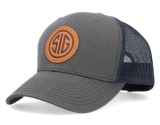 SIG - CHARCOAL/NAVY TRUCKER HAT WITH LEATHER PATCH