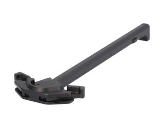 This charging handle allows for left or right hand operation with medium sized latches and a dual roll pin design. 