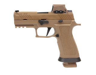 "Unveiling the Sig Sauer M18X pistol, a cutting-edge firearm showcased in this image. The M18X combines modern design with tactical excellence, embodying Sig Sauer's commitment to innovation. With its sleek lines and enhanced features, this pistol deliver