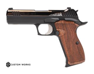 "The P210 CARRY CUSTOM WORKS pistol: A meticulously crafted firearm tailored for superior performance and comfort in concealed carry scenarios."