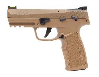 "The P322 COYOTE pistol: A reliable and compact firearm featuring a coyote tan finish, perfect for concealed carry or tactical applications."