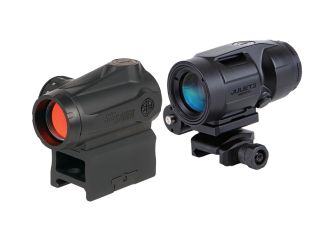 "The ROMEO-MSR GEN II COMBO KIT optic: A versatile package featuring a red dot sight and a magnifier, providing enhanced accuracy and adaptability for various shooting scenarios."