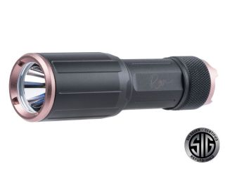 Explore the Sig Sauer FOXTROT-EDC COMPACT ROSE EDITION flashlight, where style meets function in this captivating image. This compact tactical flashlight seamlessly integrates the precision engineering of Sig Sauer with the refined aesthetics of the rose