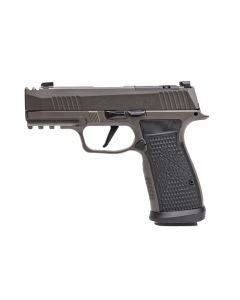 "Behold the Sig Sauer P365-AXG LEGION pistol, a pinnacle of craftsmanship and performance showcased in this image. The P365-AXG LEGION seamlessly marries the precision engineering of Sig Sauer with the elite features of the LEGION series. With its enhance