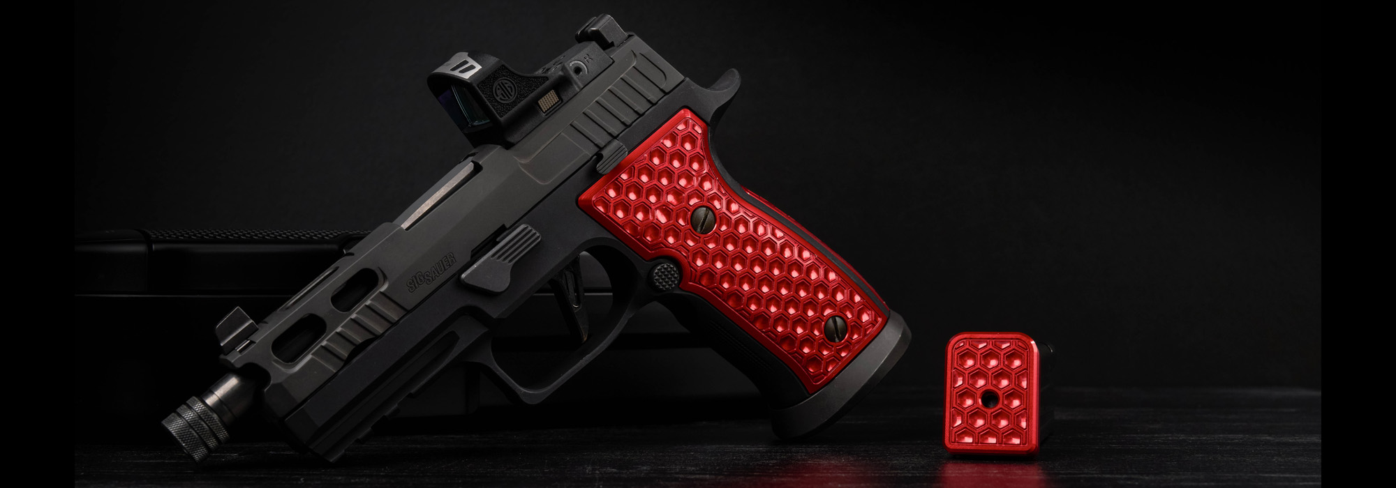 P320-AXG KRAKEN GRIP PANELS AND BASEPADS - RED - VYTAL MANUFACTURING