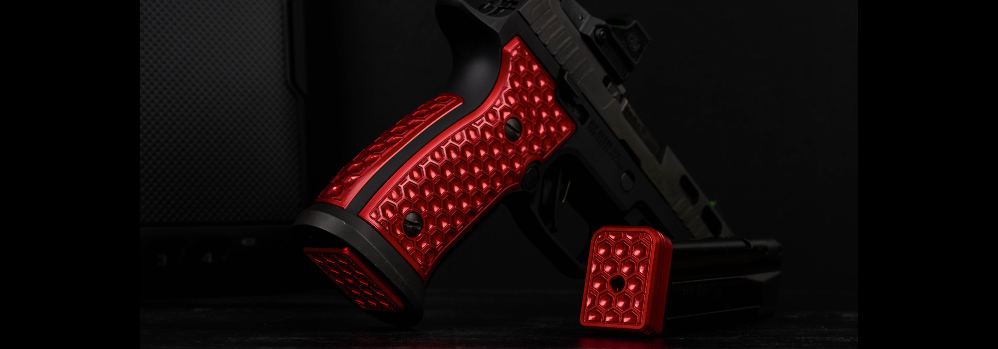 P320-AXG KRAKEN GRIP PANELS AND BASEPADS - RED - VYTAL MANUFACTURING