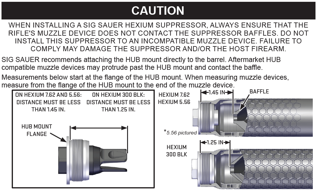SIG SAUER HEXIUM Suppressor warning