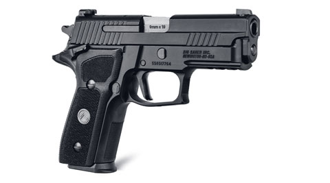 The SIG SAUER P229 LEGION pistol is featured here as a 9mm pistol. 