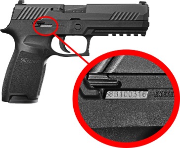 The pistol's serial number is stamped on the receiver.